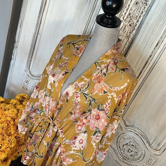 Free People X Gold Floral Sheer Kimono Drawstring Waist Top Romantic Victorian - Picture 3 of 8